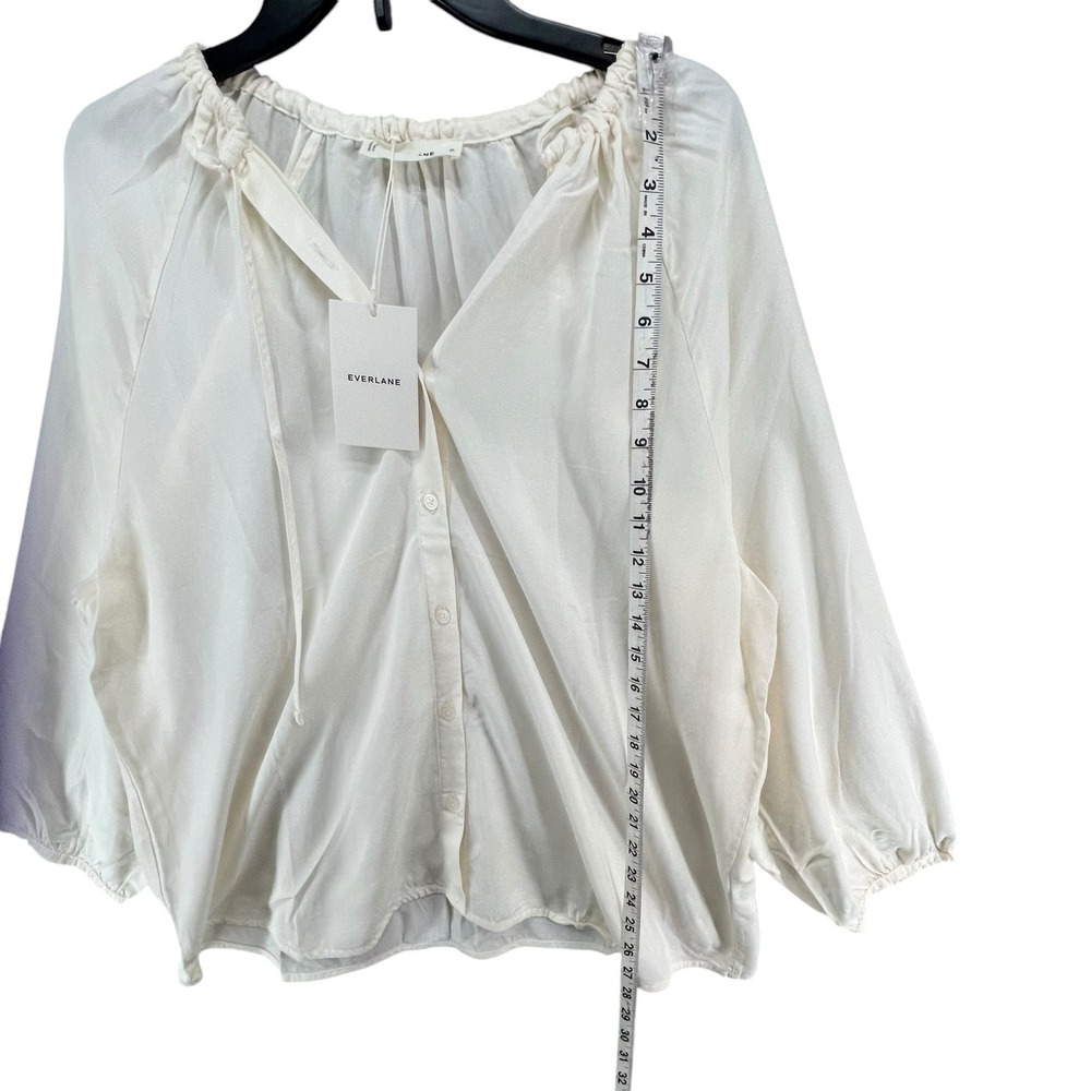 Everlane Gathered Blouse Bone White 100% Tencel Relaxed Minimalist Top Womens XL - Picture 9 of 14